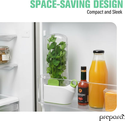 Herb Savor Pod 2.0 Storage Container - White, Set of 2 | BPA Free Plastic Fresh Herb Keeper, Fridge Door Design, Pouring Spout, Hinged Door, Dishwasher Safe, 3.2" x 2.6" x 11.3"