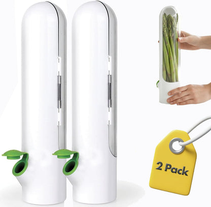 Herb Savor Pod 2.0 Storage Container - White, Set of 2 | BPA Free Plastic Fresh Herb Keeper, Fridge Door Design, Pouring Spout, Hinged Door, Dishwasher Safe, 3.2" x 2.6" x 11.3"