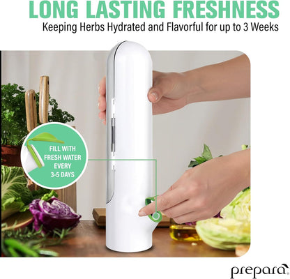 Herb Savor Pod 2.0 Storage Container - White, Set of 2 | BPA Free Plastic Fresh Herb Keeper, Fridge Door Design, Pouring Spout, Hinged Door, Dishwasher Safe, 3.2" x 2.6" x 11.3"