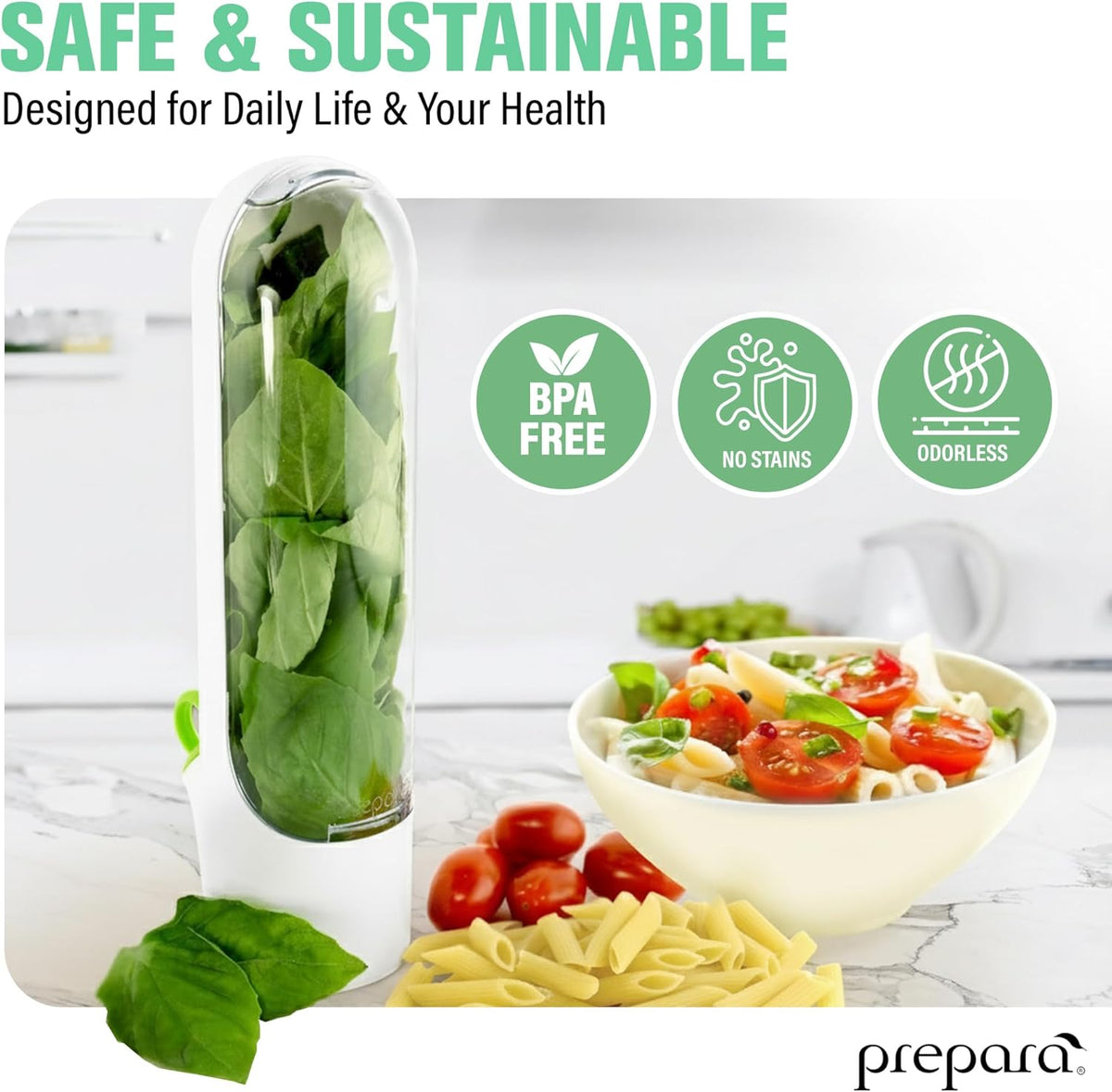 Herb Savor Pod 2.0 Storage Container - White, Set of 2 | BPA Free Plastic Fresh Herb Keeper, Fridge Door Design, Pouring Spout, Hinged Door, Dishwasher Safe, 3.2" x 2.6" x 11.3"