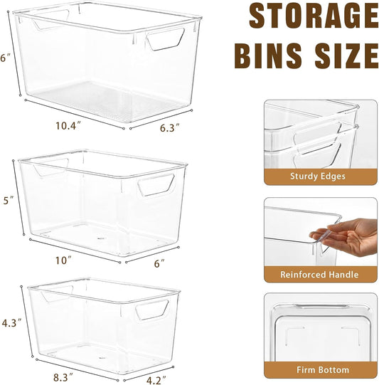 Middle Organizers and Storage, Pantry Organization and Storage Bins, Cabinet Organizer, Clear Plastic Storage Containers with Handle，Acrylic Storage Bins for Cabinet, Fridge