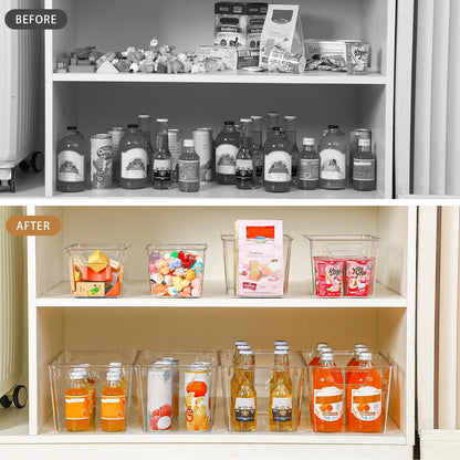 Middle Organizers and Storage, Pantry Organization and Storage Bins, Cabinet Organizer, Clear Plastic Storage Containers with Handle，Acrylic Storage Bins for Cabinet, Fridge