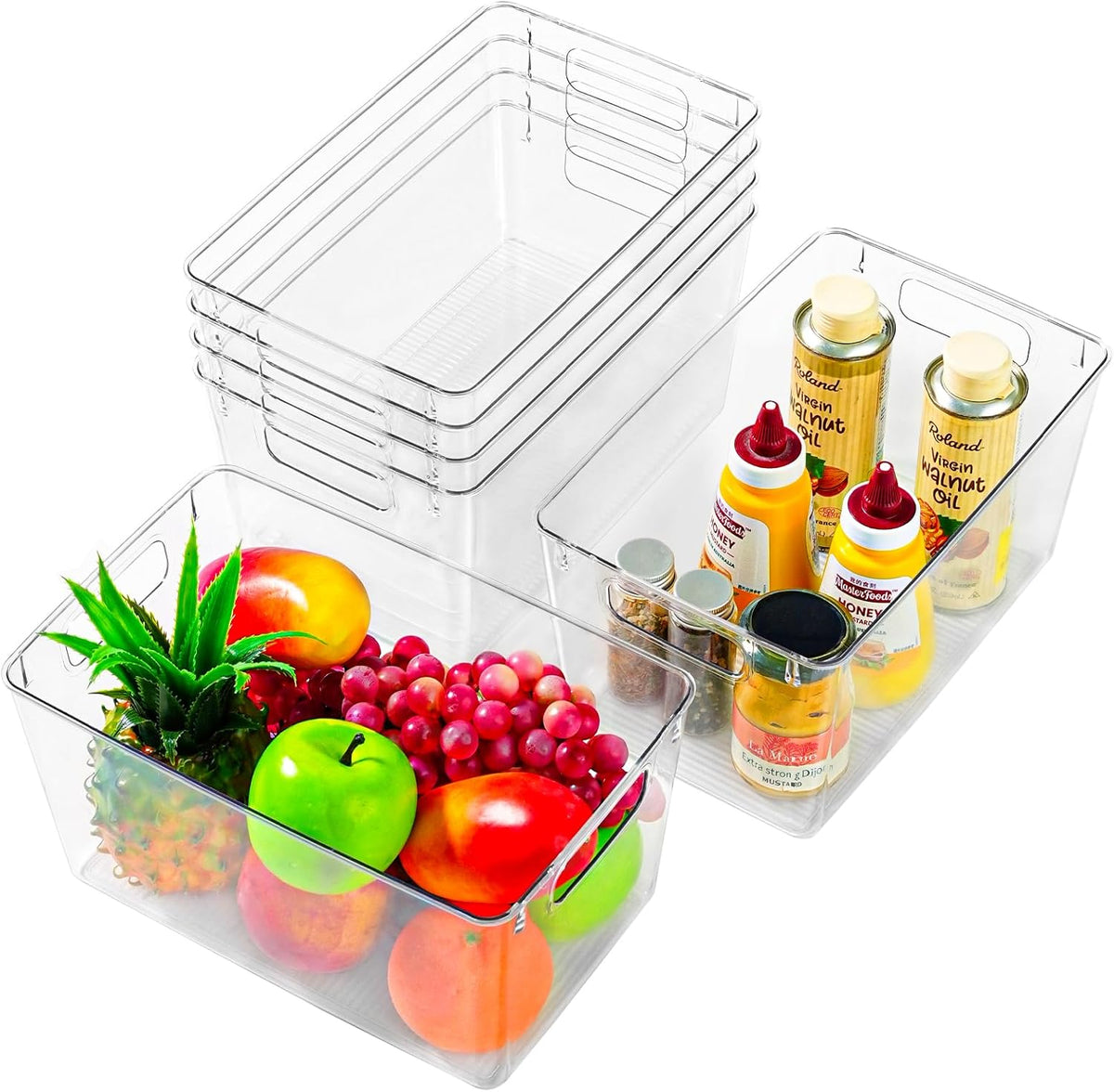 Middle Organizers and Storage, Pantry Organization and Storage Bins, Cabinet Organizer, Clear Plastic Storage Containers with Handle，Acrylic Storage Bins for Cabinet, Fridge
