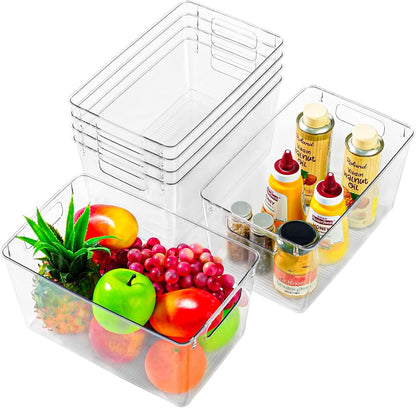 Middle Organizers and Storage, Pantry Organization and Storage Bins, Cabinet Organizer, Clear Plastic Storage Containers with Handle，Acrylic Storage Bins for Cabinet, Fridge
