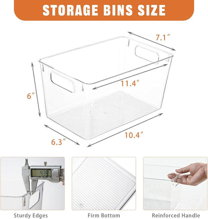 Middle Organizers and Storage, Pantry Organization and Storage Bins, Cabinet Organizer, Clear Plastic Storage Containers with Handle，Acrylic Storage Bins for Cabinet, Fridge