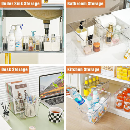 Middle Organizers and Storage, Pantry Organization and Storage Bins, Cabinet Organizer, Clear Plastic Storage Containers with Handle，Acrylic Storage Bins for Cabinet, Fridge