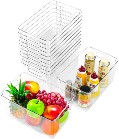 Middle Organizers and Storage, Pantry Organization and Storage Bins, Cabinet Organizer, Clear Plastic Storage Containers with Handle，Acrylic Storage Bins for Cabinet, Fridge