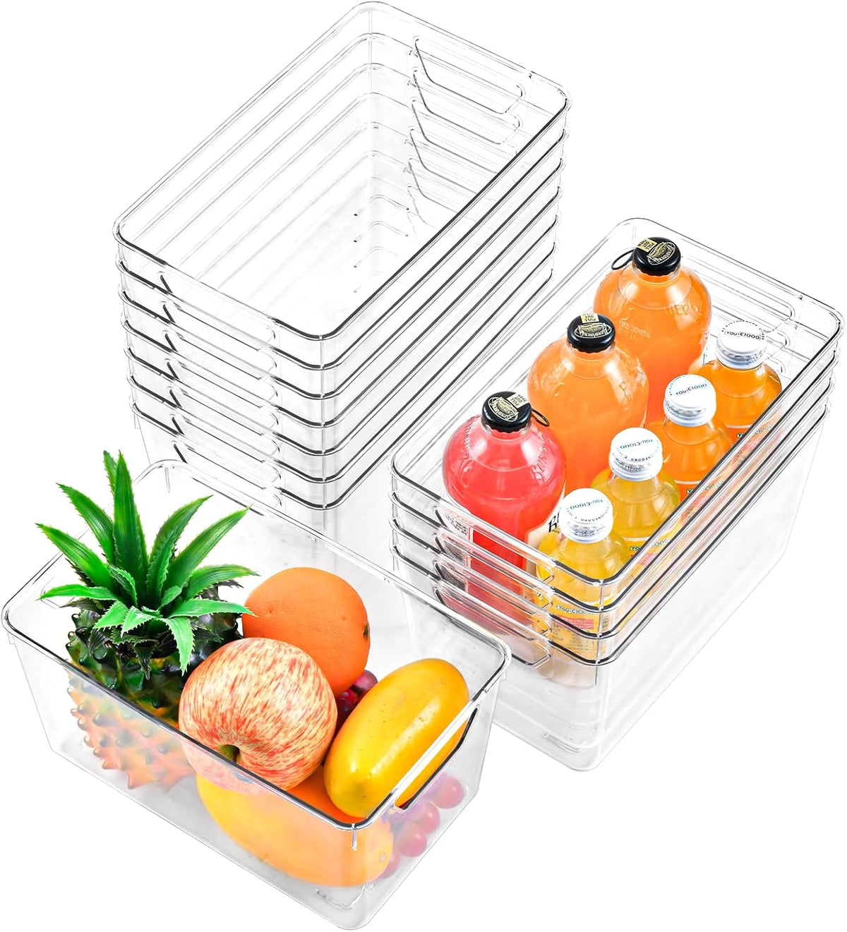 Middle Organizers and Storage, Pantry Organization and Storage Bins, Cabinet Organizer, Clear Plastic Storage Containers with Handle，Acrylic Storage Bins for Cabinet, Fridge