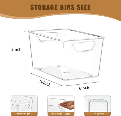 Middle Organizers and Storage, Pantry Organization and Storage Bins, Cabinet Organizer, Clear Plastic Storage Containers with Handle，Acrylic Storage Bins for Cabinet, Fridge