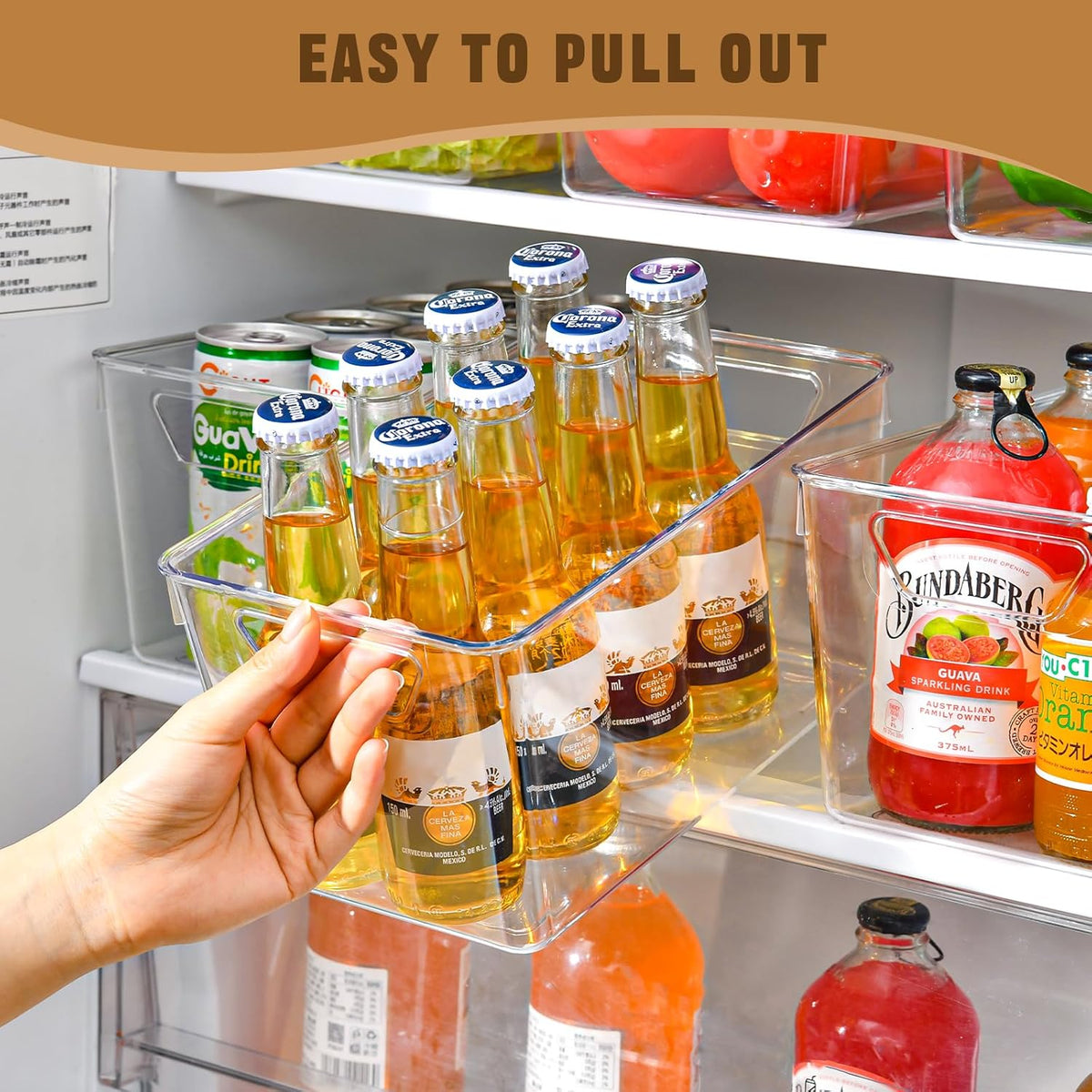 Middle Organizers and Storage, Pantry Organization and Storage Bins, Cabinet Organizer, Clear Plastic Storage Containers with Handle，Acrylic Storage Bins for Cabinet, Fridge