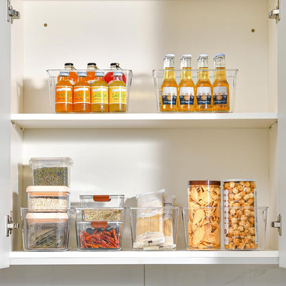 Middle Organizers and Storage, Pantry Organization and Storage Bins, Cabinet Organizer, Clear Plastic Storage Containers with Handle，Acrylic Storage Bins for Cabinet, Fridge