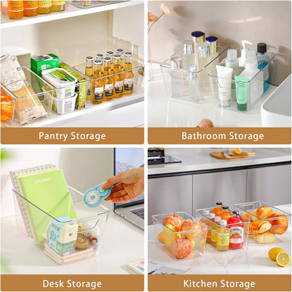 Middle Organizers and Storage, Pantry Organization and Storage Bins, Cabinet Organizer, Clear Plastic Storage Containers with Handle，Acrylic Storage Bins for Cabinet, Fridge