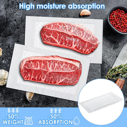 200 Pcs Meat Absorbent Pads 4x7 Inch Meat Soaker Pads for Vacuum Sealer Bags Fish and Poultry Pad 60 Grams (White)