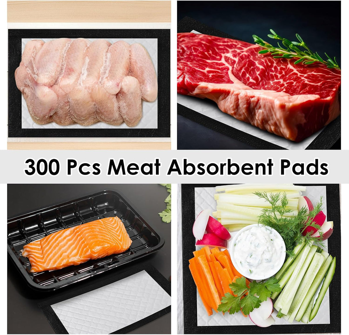 200 Pcs Meat Absorbent Pads 4x7 Inch Meat Soaker Pads for Vacuum Sealer Bags Fish and Poultry Pad 60 Grams (White)