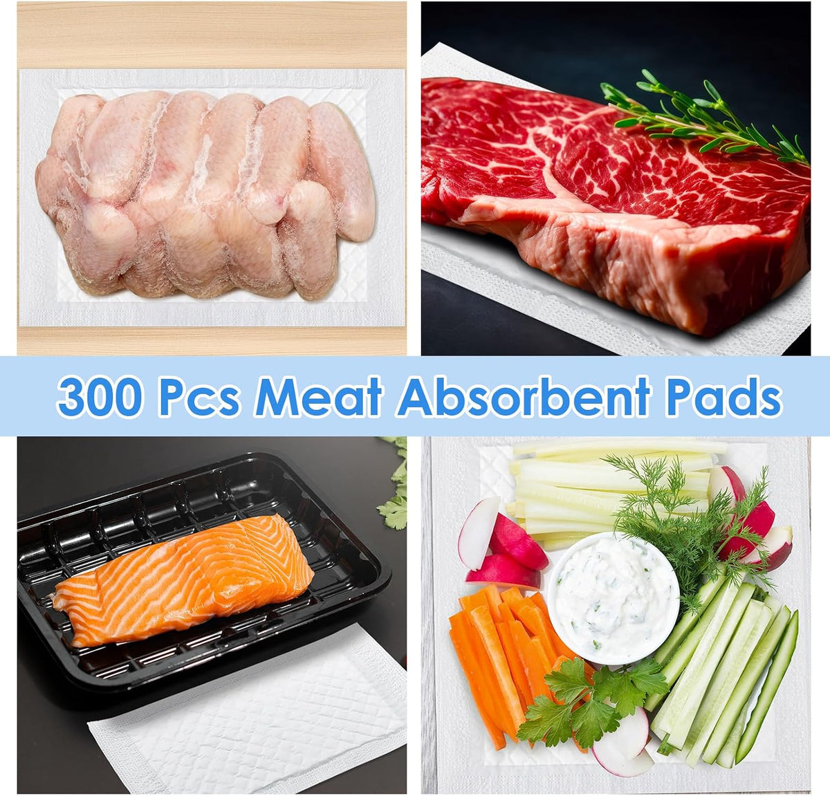 200 Pcs Meat Absorbent Pads 4x7 Inch Meat Soaker Pads for Vacuum Sealer Bags Fish and Poultry Pad 60 Grams (White)