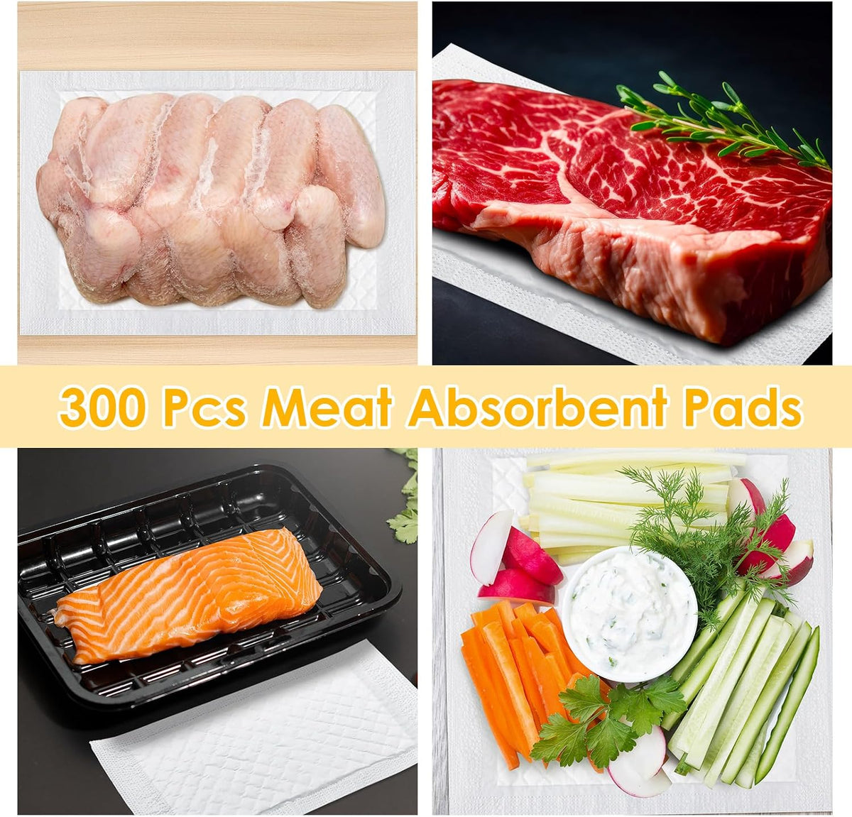 200 Pcs Meat Absorbent Pads 4x7 Inch Meat Soaker Pads for Vacuum Sealer Bags Fish and Poultry Pad 60 Grams (White)
