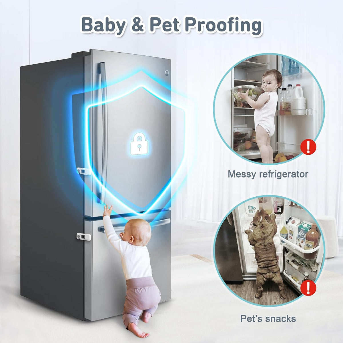 6 Pack Fridge Lock, Freezer Door Lock Child Safety, 3M Adhesive Hold