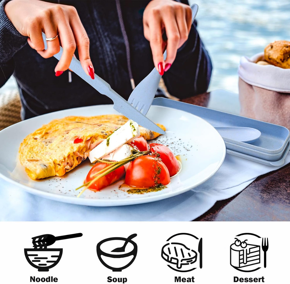 4 Sets Travel Utensils with Case, Reusable Cutlery Set for Lunch Box