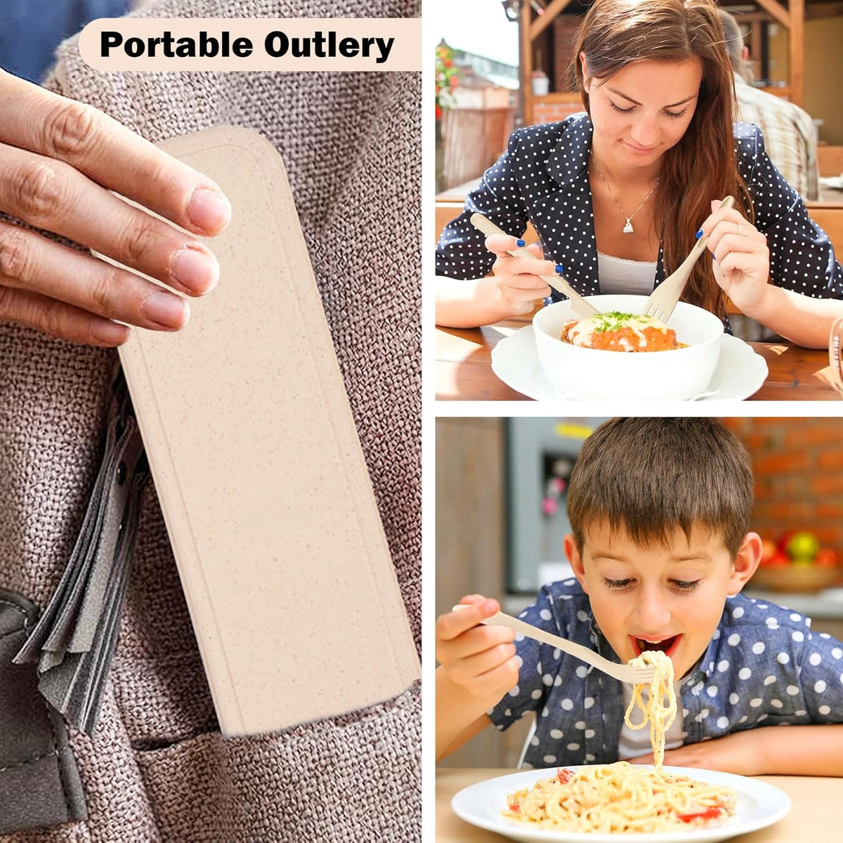 4 Sets Travel Utensils with Case, Reusable Cutlery Set for Lunch Box