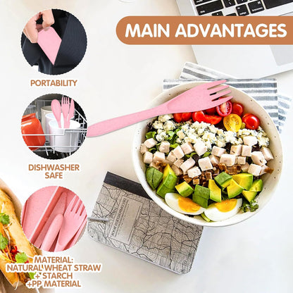 4 Sets Travel Utensils with Case, Reusable Cutlery Set for Lunch Box
