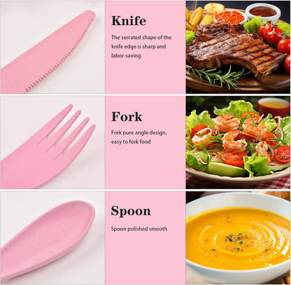 4 Sets Travel Utensils with Case, Reusable Cutlery Set for Lunch Box