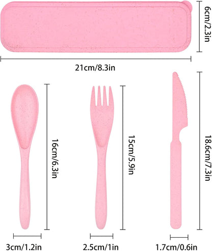 4 Sets Travel Utensils with Case, Reusable Cutlery Set for Lunch Box