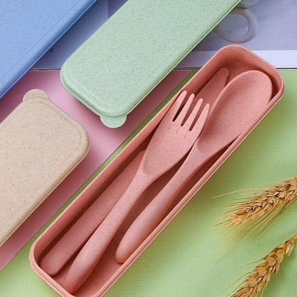 4 Sets Travel Utensils with Case, Reusable Cutlery Set for Lunch Box