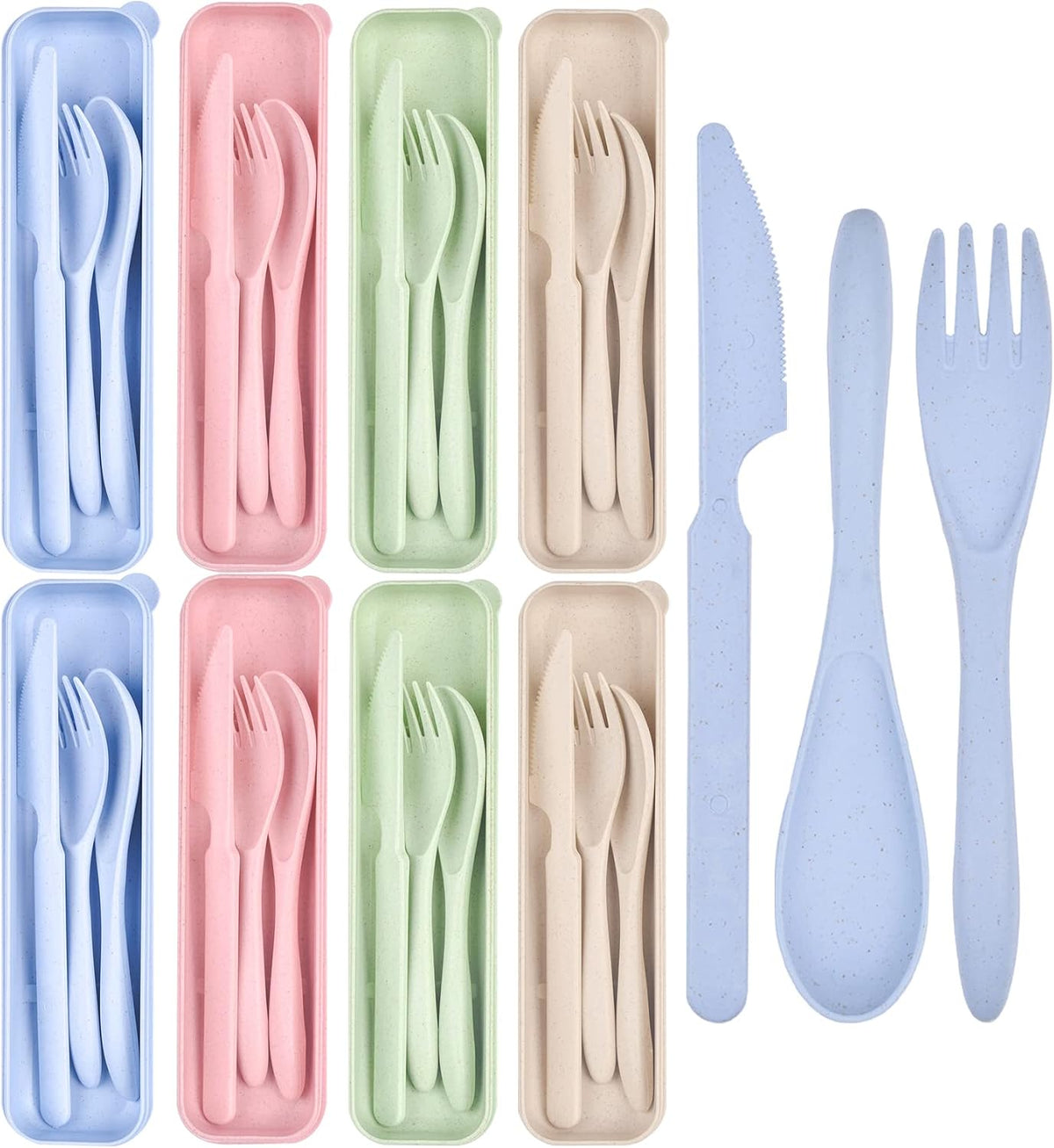 4 Sets Travel Utensils with Case, Reusable Cutlery Set for Lunch Box