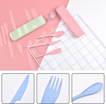 4 Sets Travel Utensils with Case, Reusable Cutlery Set for Lunch Box