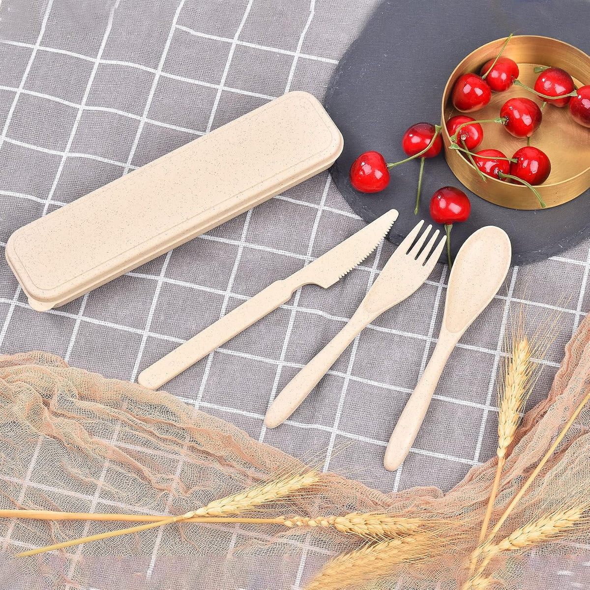 4 Sets Travel Utensils with Case, Reusable Cutlery Set for Lunch Box