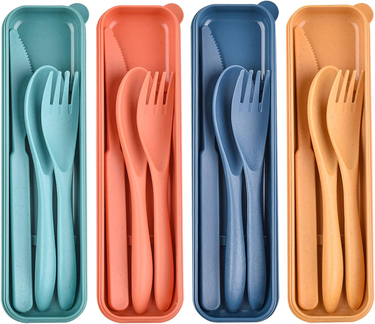4 Sets Travel Utensils with Case, Reusable Cutlery Set for Lunch Box