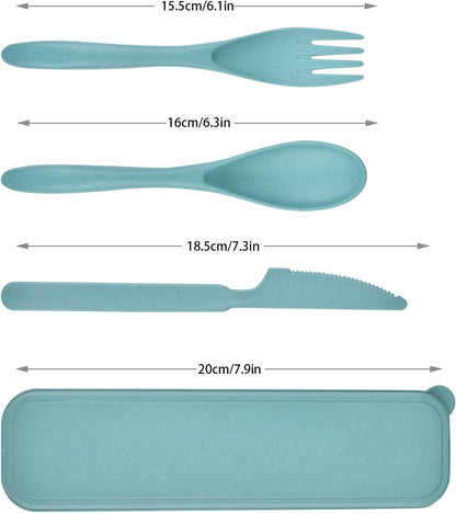 4 Sets Travel Utensils with Case, Reusable Cutlery Set for Lunch Box