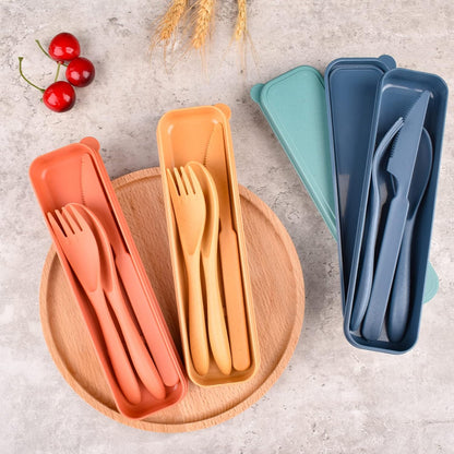 4 Sets Travel Utensils with Case, Reusable Cutlery Set for Lunch Box