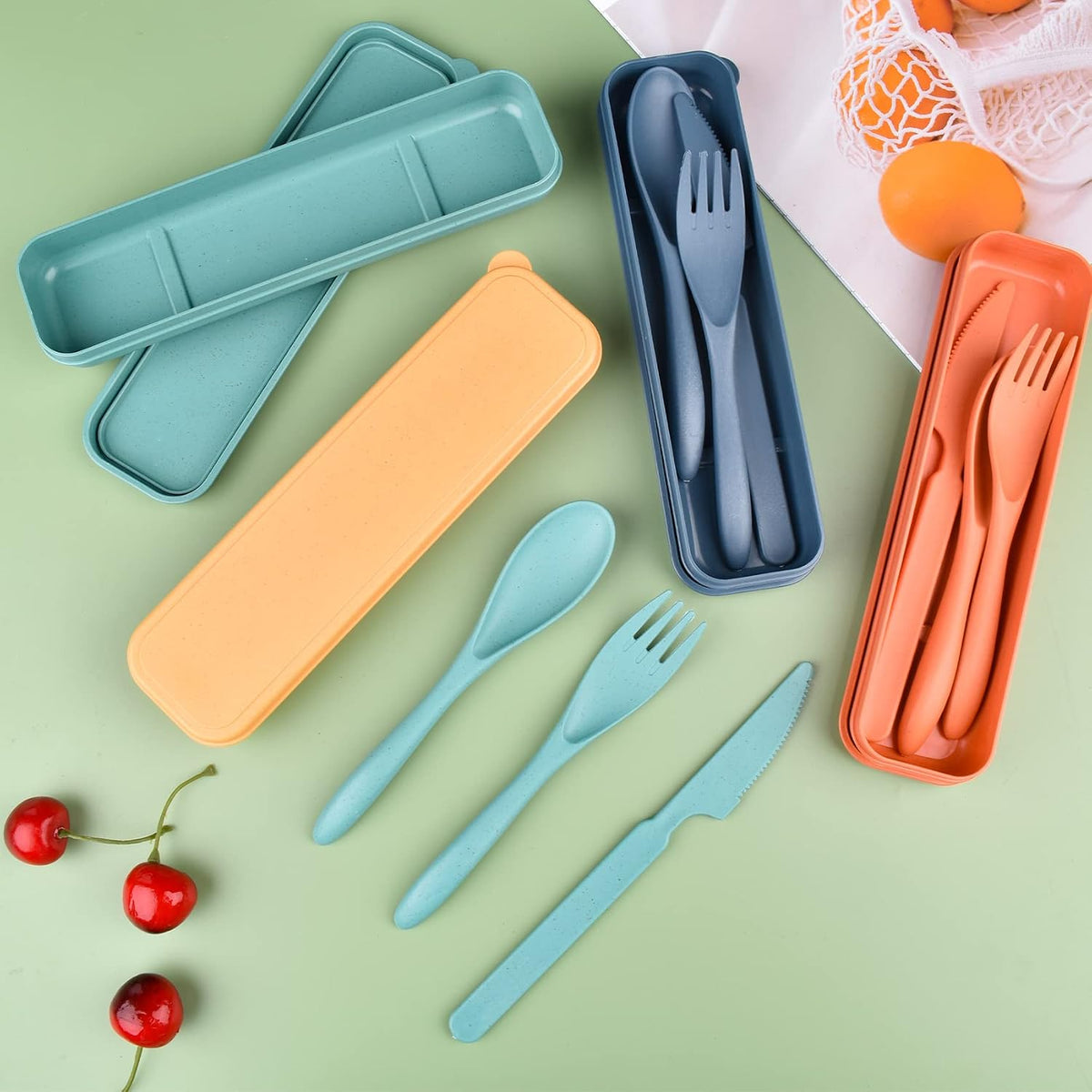 4 Sets Travel Utensils with Case, Reusable Cutlery Set for Lunch Box