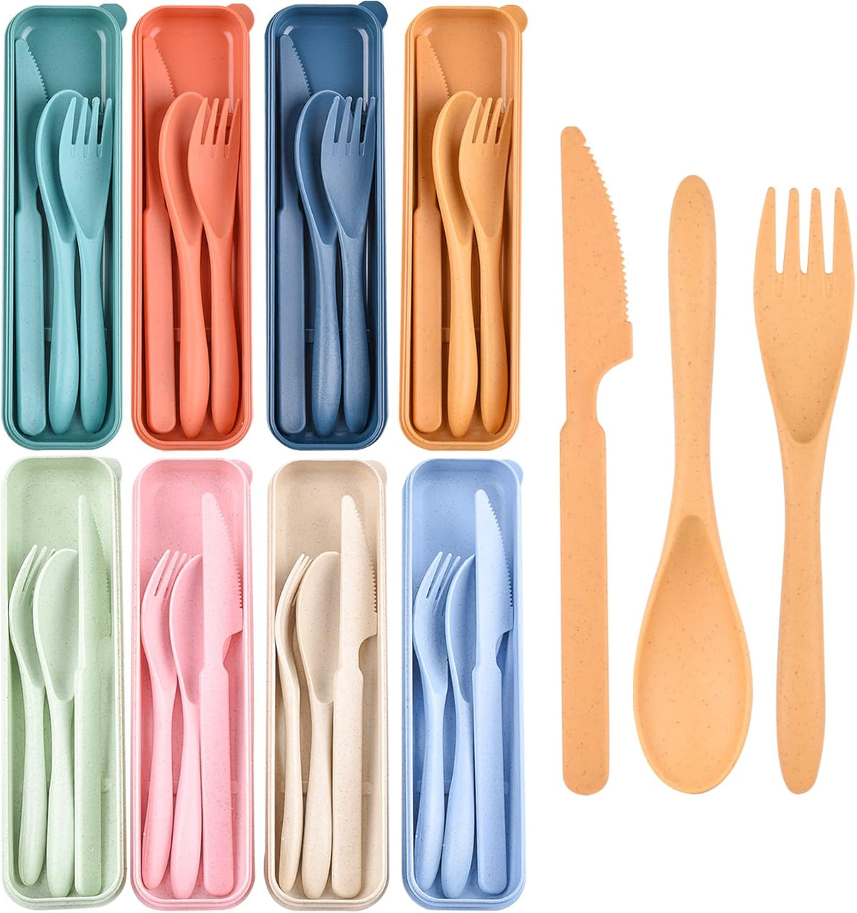 4 Sets Travel Utensils with Case, Reusable Cutlery Set for Lunch Box
