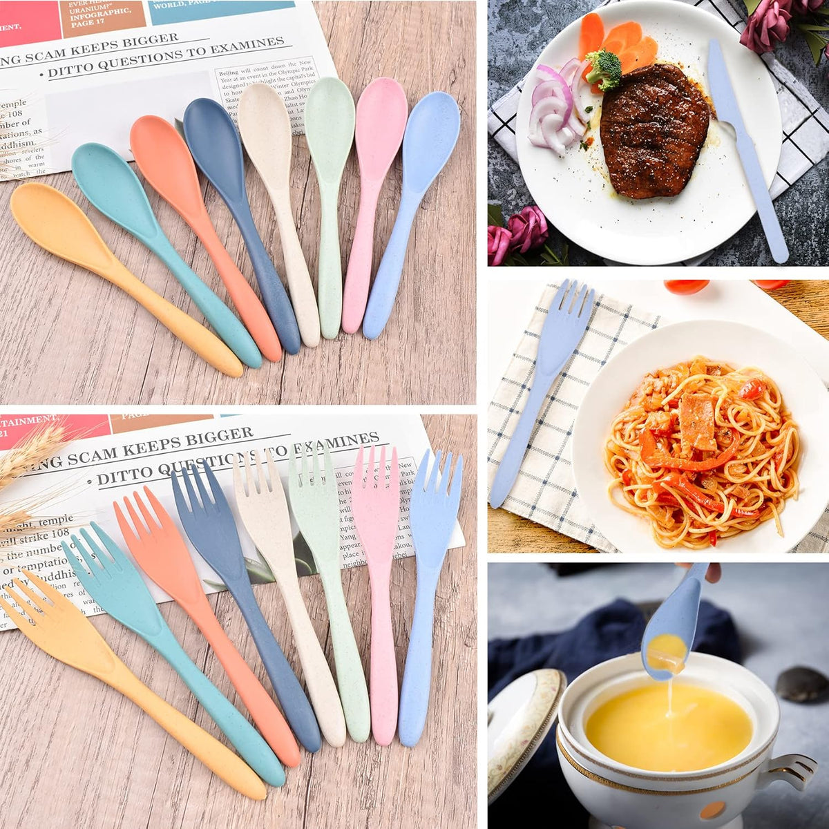 4 Sets Travel Utensils with Case, Reusable Cutlery Set for Lunch Box
