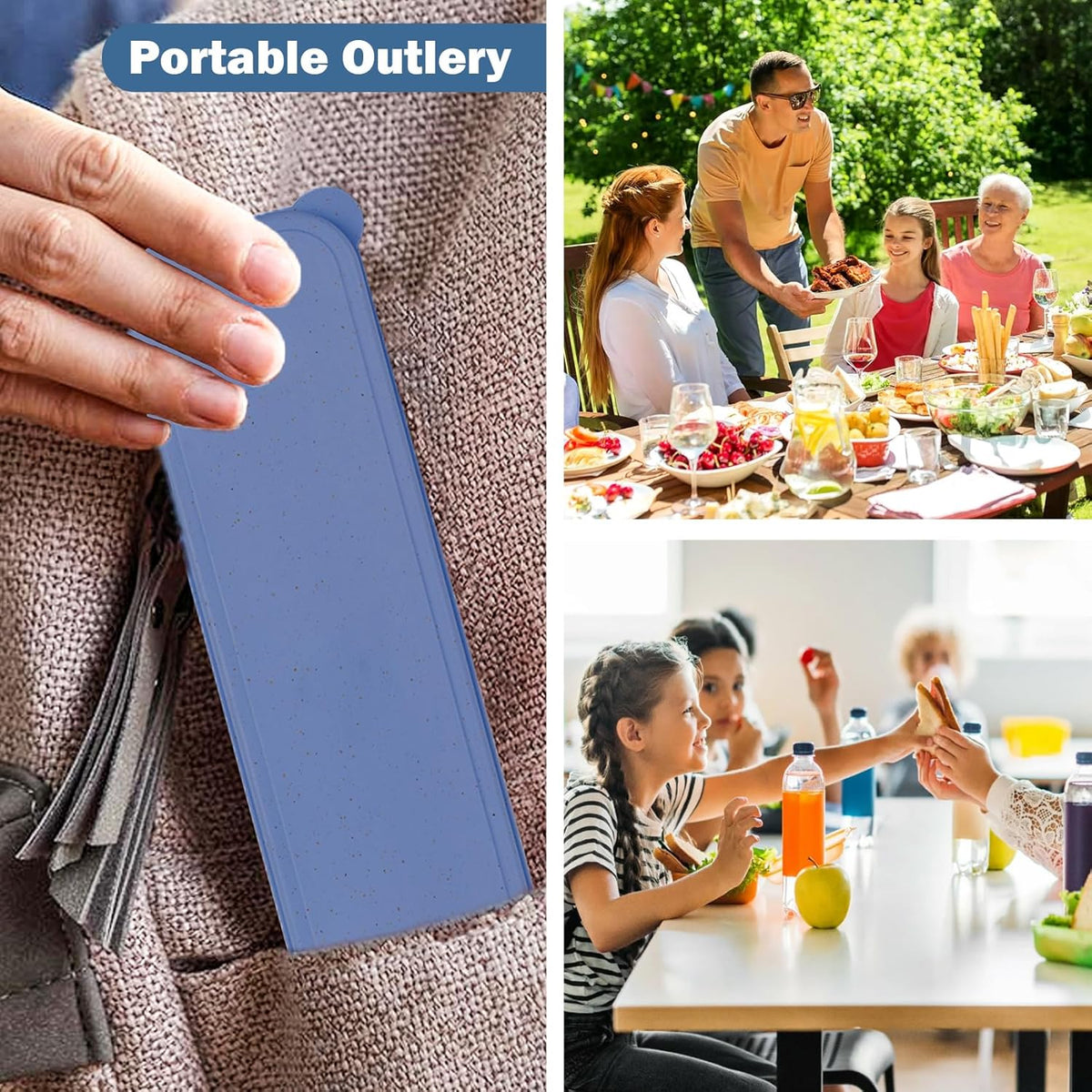 4 Sets Travel Utensils with Case, Reusable Cutlery Set for Lunch Box