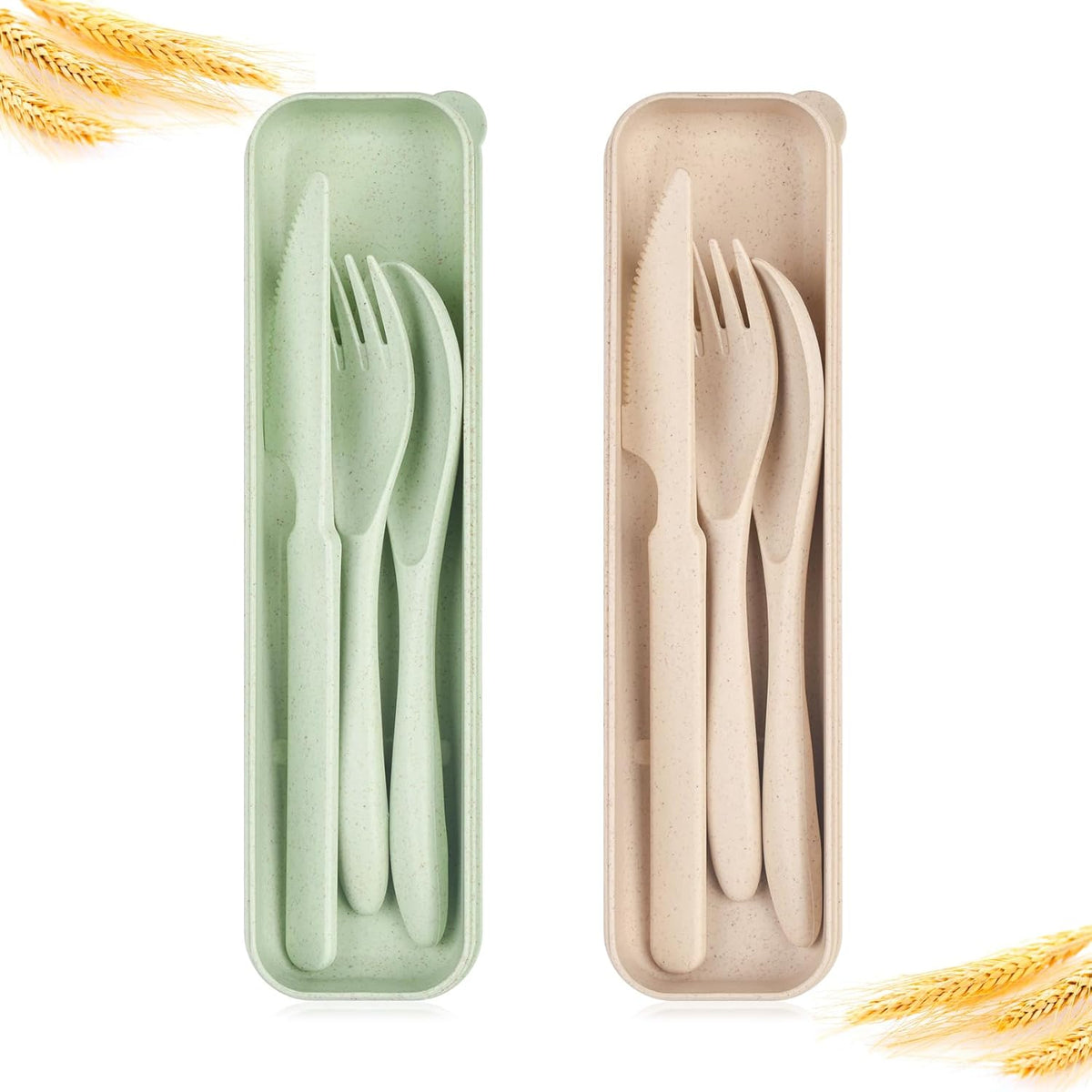 4 Sets Travel Utensils with Case, Reusable Cutlery Set for Lunch Box