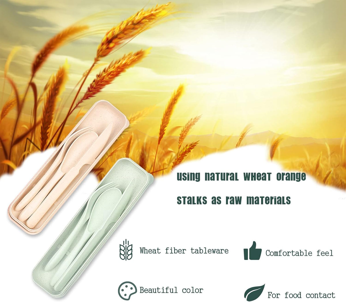 4 Sets Travel Utensils with Case, Reusable Cutlery Set for Lunch Box