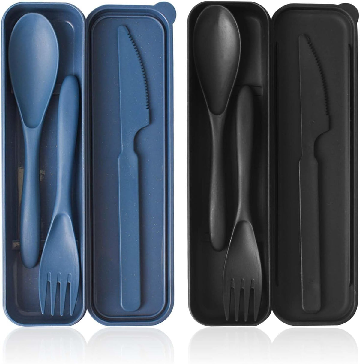 4 Sets Travel Utensils with Case, Reusable Cutlery Set for Lunch Box