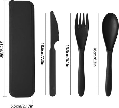 4 Sets Travel Utensils with Case, Reusable Cutlery Set for Lunch Box