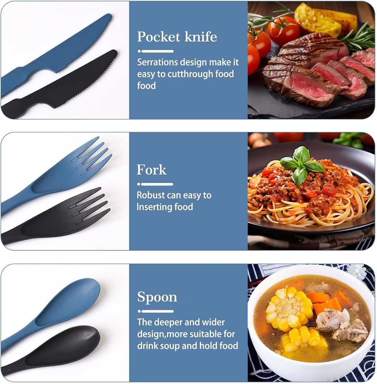 4 Sets Travel Utensils with Case, Reusable Cutlery Set for Lunch Box