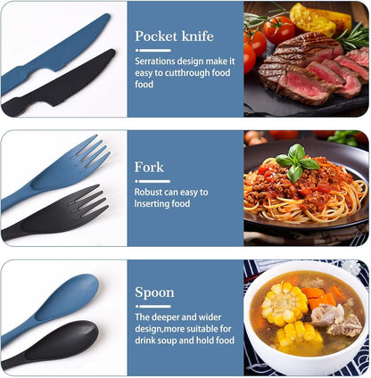 4 Sets Travel Utensils with Case, Reusable Cutlery Set for Lunch Box
