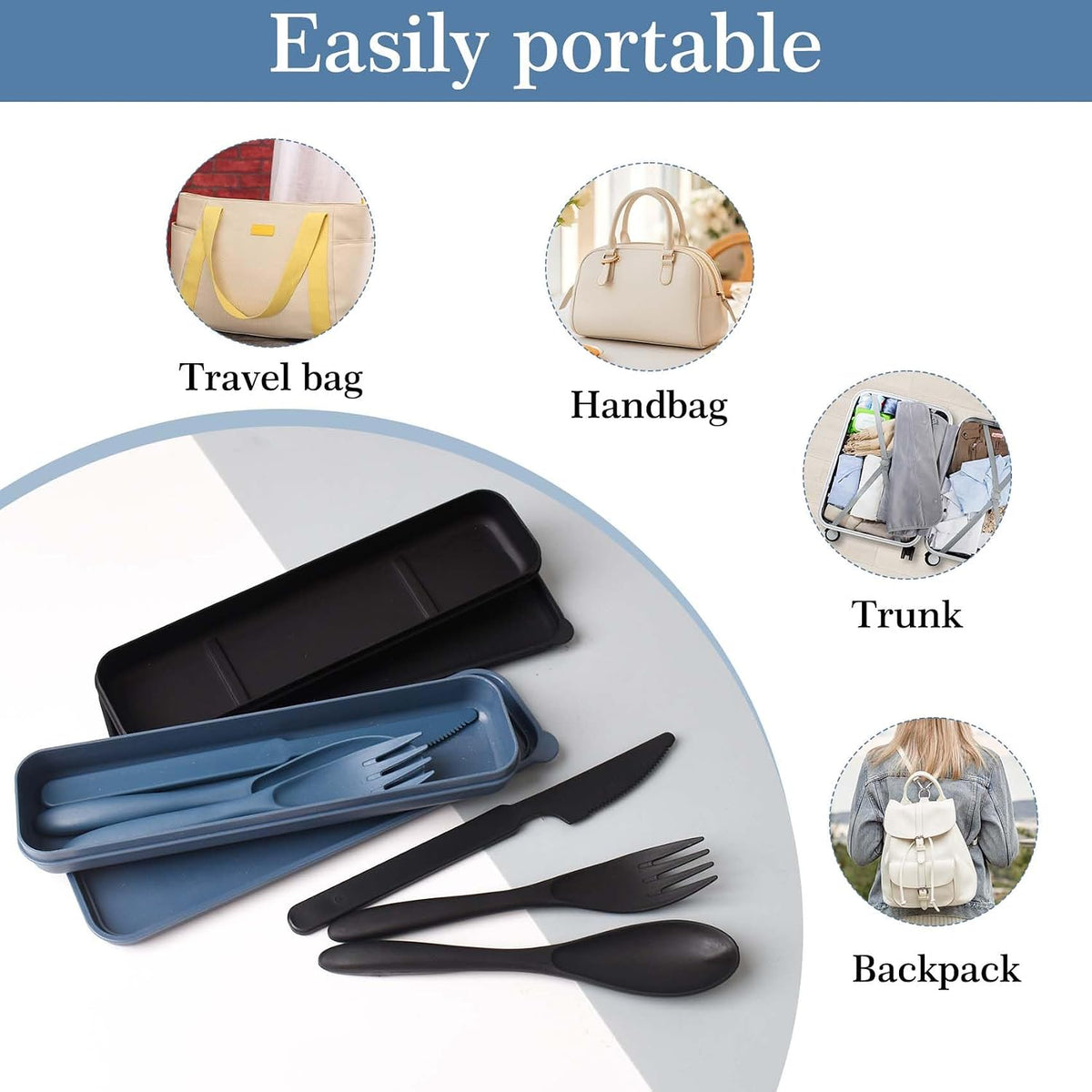 4 Sets Travel Utensils with Case, Reusable Cutlery Set for Lunch Box