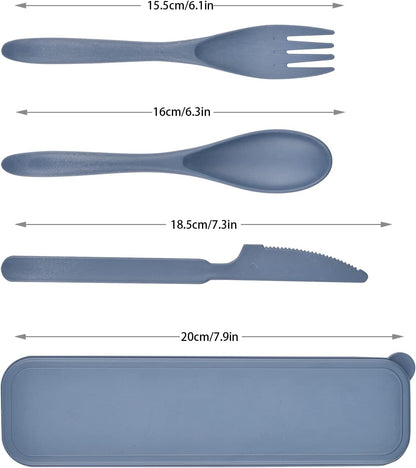 4 Sets Travel Utensils with Case, Reusable Cutlery Set for Lunch Box