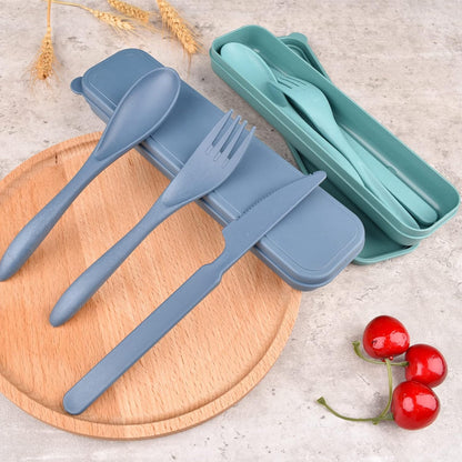 4 Sets Travel Utensils with Case, Reusable Cutlery Set for Lunch Box