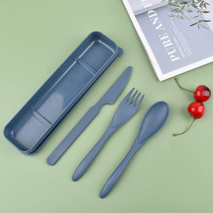 4 Sets Travel Utensils with Case, Reusable Cutlery Set for Lunch Box