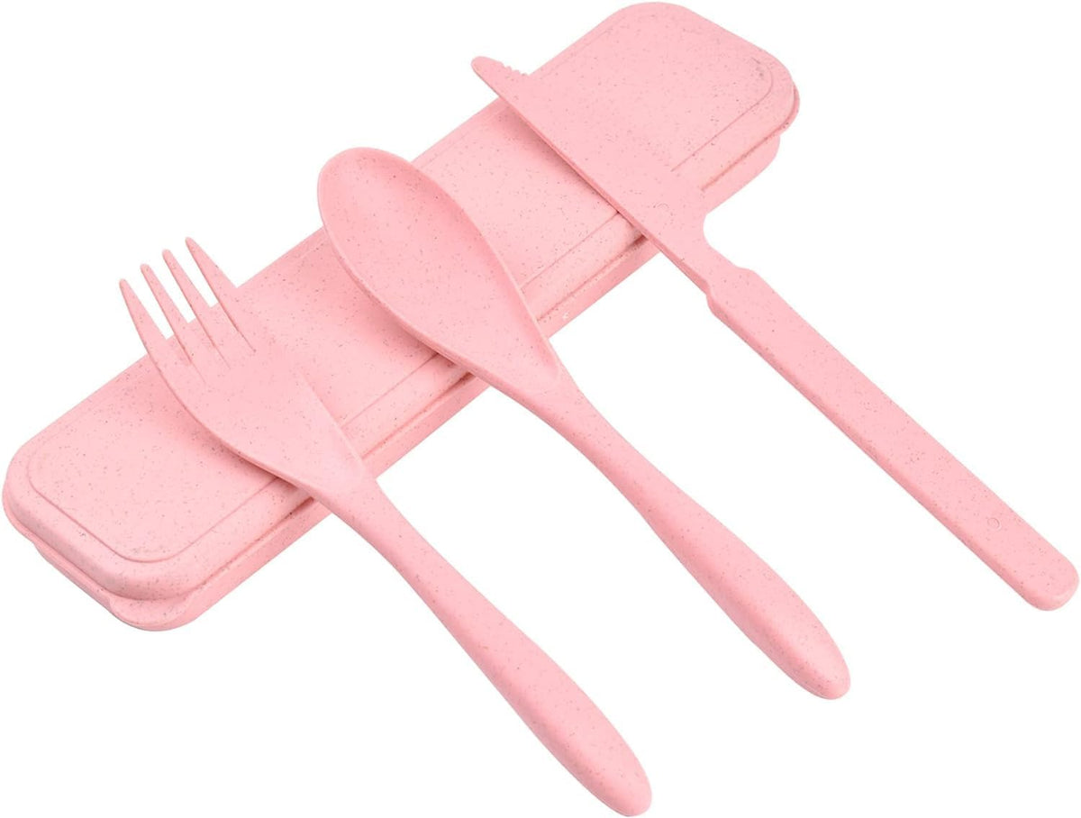 4 Sets Travel Utensils with Case, Reusable Cutlery Set for Lunch Box