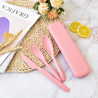 4 Sets Travel Utensils with Case, Reusable Cutlery Set for Lunch Box