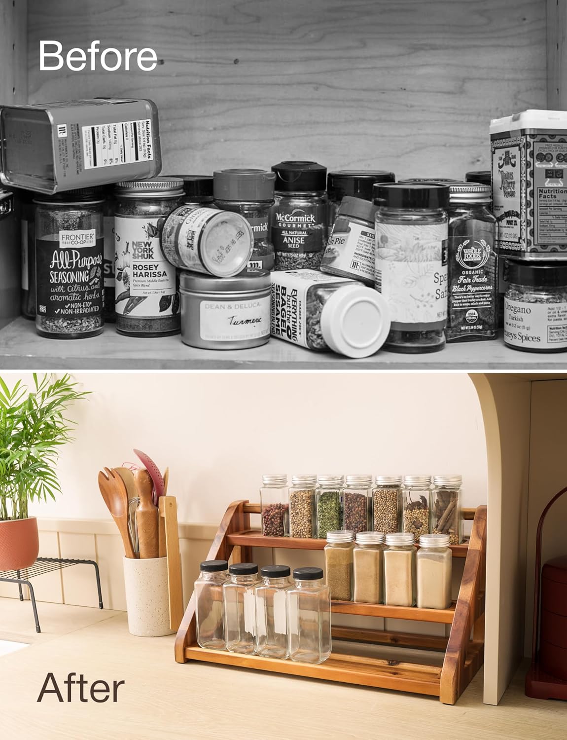 Acacia Wood Spice Rack for Countertop - Wooden Tray Holds 24 Jars Spice Racks Organizer for Storage Shelf - 3 Tiered Spice Rack Organizer for Cabinet - Spice Shelf for Kitchen Pantry (Acacia)